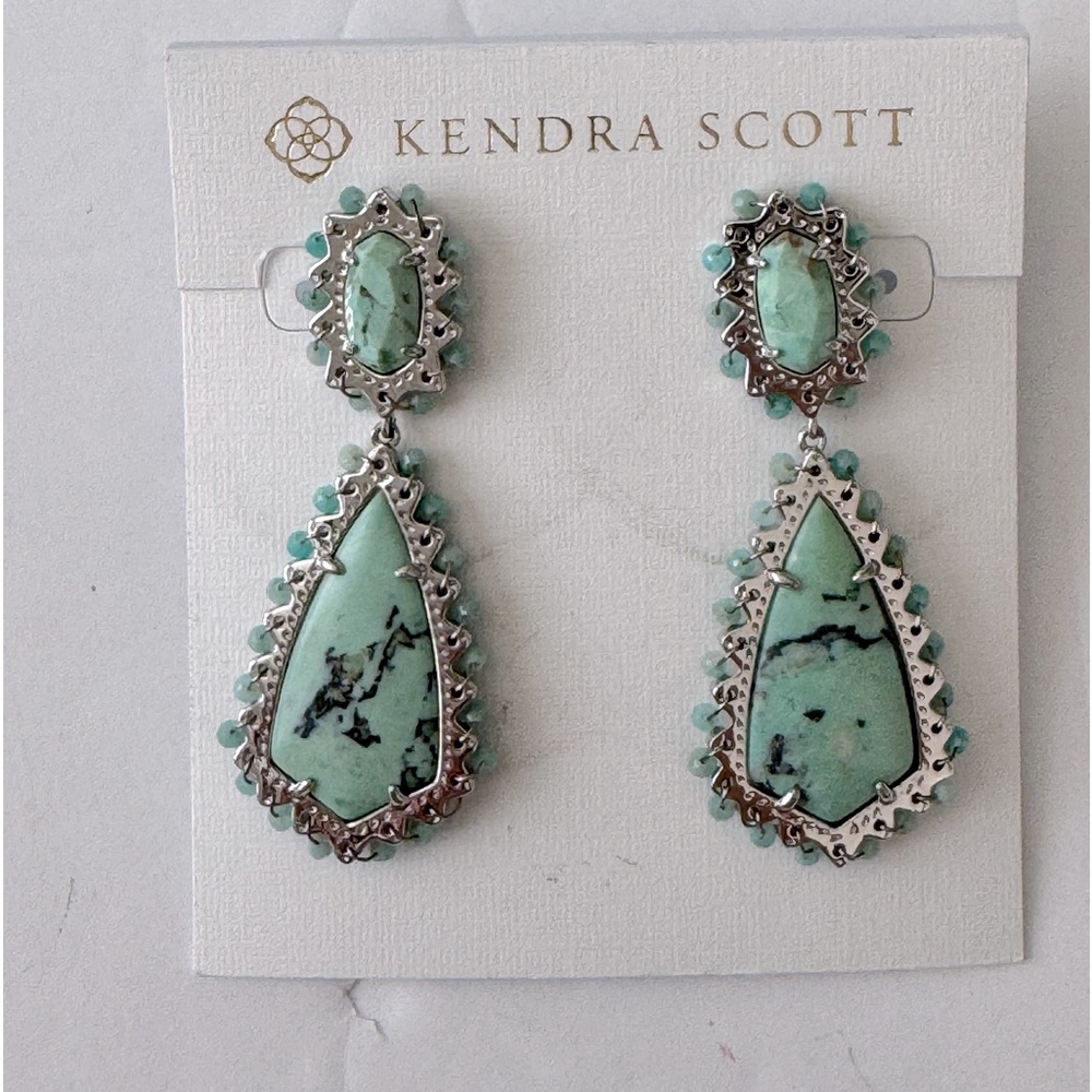 KENDRA SCOTT Beaded Camry Drop Earrings Silver & Green Mix